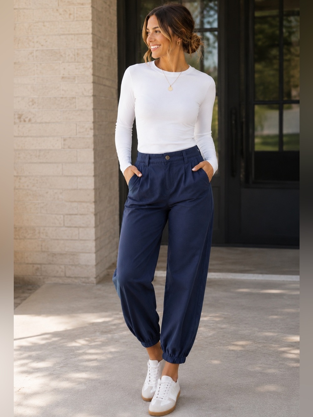 Halara Navy Cotton Jogger Pants Large Tall NWT